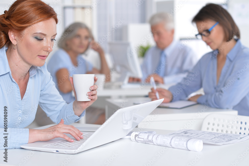 business woman working with laptop in office business woman working with laptop in office