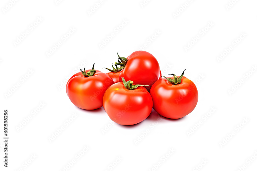 A group of fresh whole red tomatoes isolated on white background. Created with Generative AI Technology A group of fresh whole red tomatoes isolated on white background. Created with Generative AI Technology