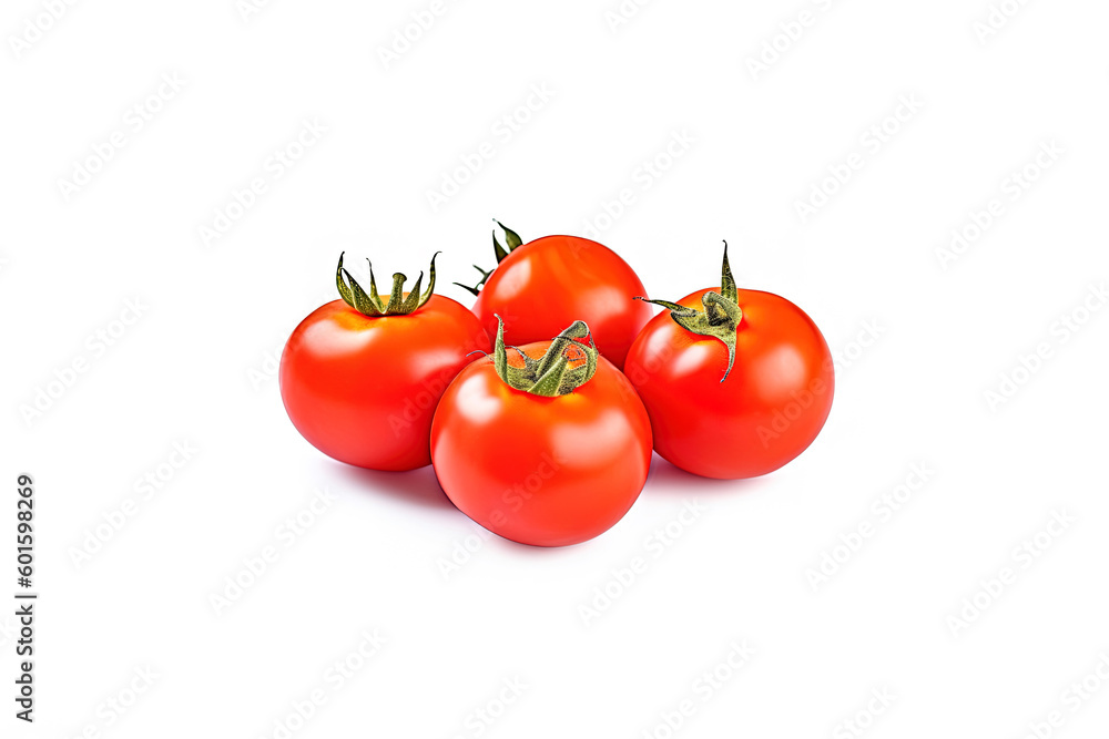 A group of fresh whole red tomatoes isolated on white background. Created with Generative AI Technology A group of fresh whole red tomatoes isolated on white background. Created with Generative AI Technology