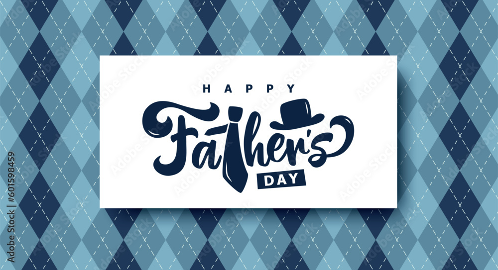 Happy Father's Day typography design, hand drawn lettering with necktie and hat. - obrazy, fototapety, plakaty 
