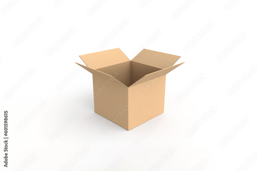 Cardboard box with opened cover isolated on white background. Created with Generative AI Technology Cardboard box with opened cover isolated on white background. Created with Generative AI Technology