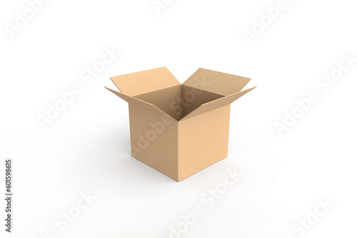 Cardboard box with opened cover isolated on white background. Created with Generative AI Technology © degungpranasiwi