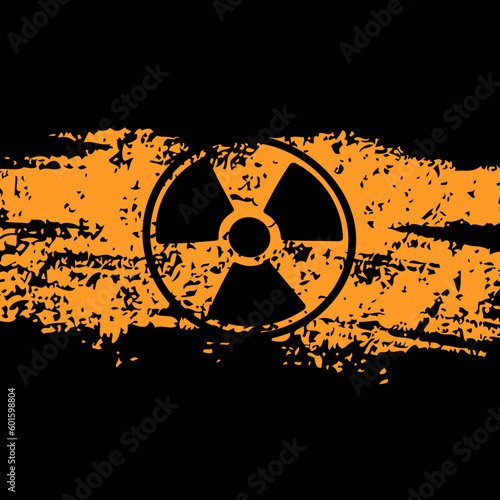 Grunge Radiation Warning Sign Background. Old Radioactive Toxic Danger Hazard Symbol