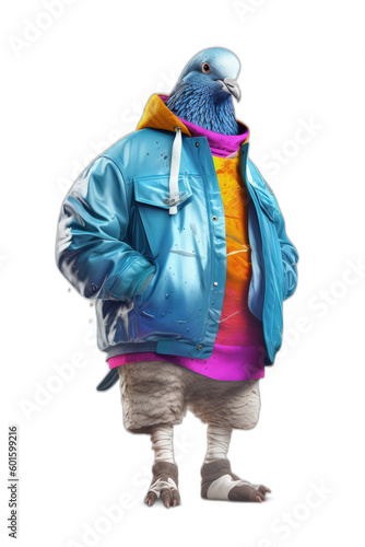 pigeon wearing streetwear isolated on a transparent background, generative ai