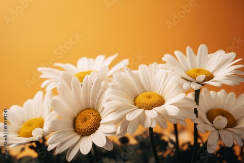 Yellow background with white daisies in the foreground. Generative AI
