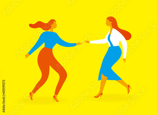 二人の女性が手を取り合うイラスト