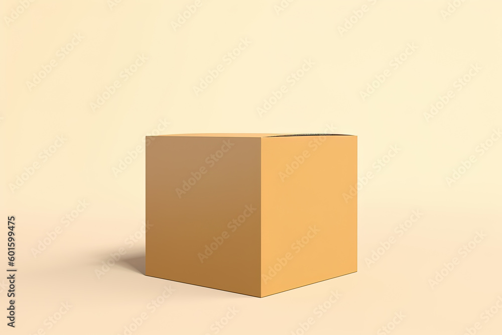 Obraz premium Cardboard box isolated on beige background. Created with Generative AI Technology