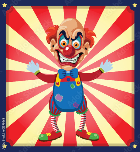 Creepy clown on retro comic background