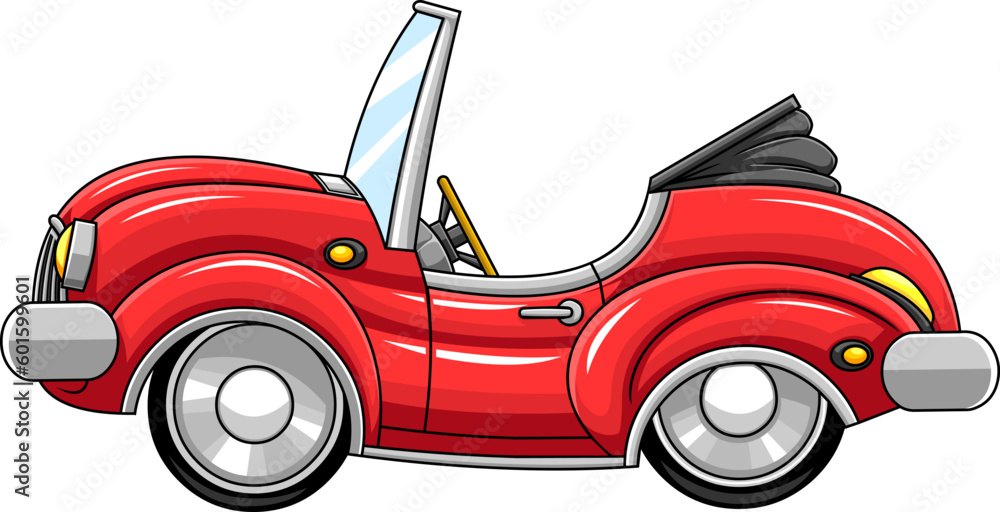 Cartoon Red Sports Car. Vector Hand Drawn Illustration Isolated On