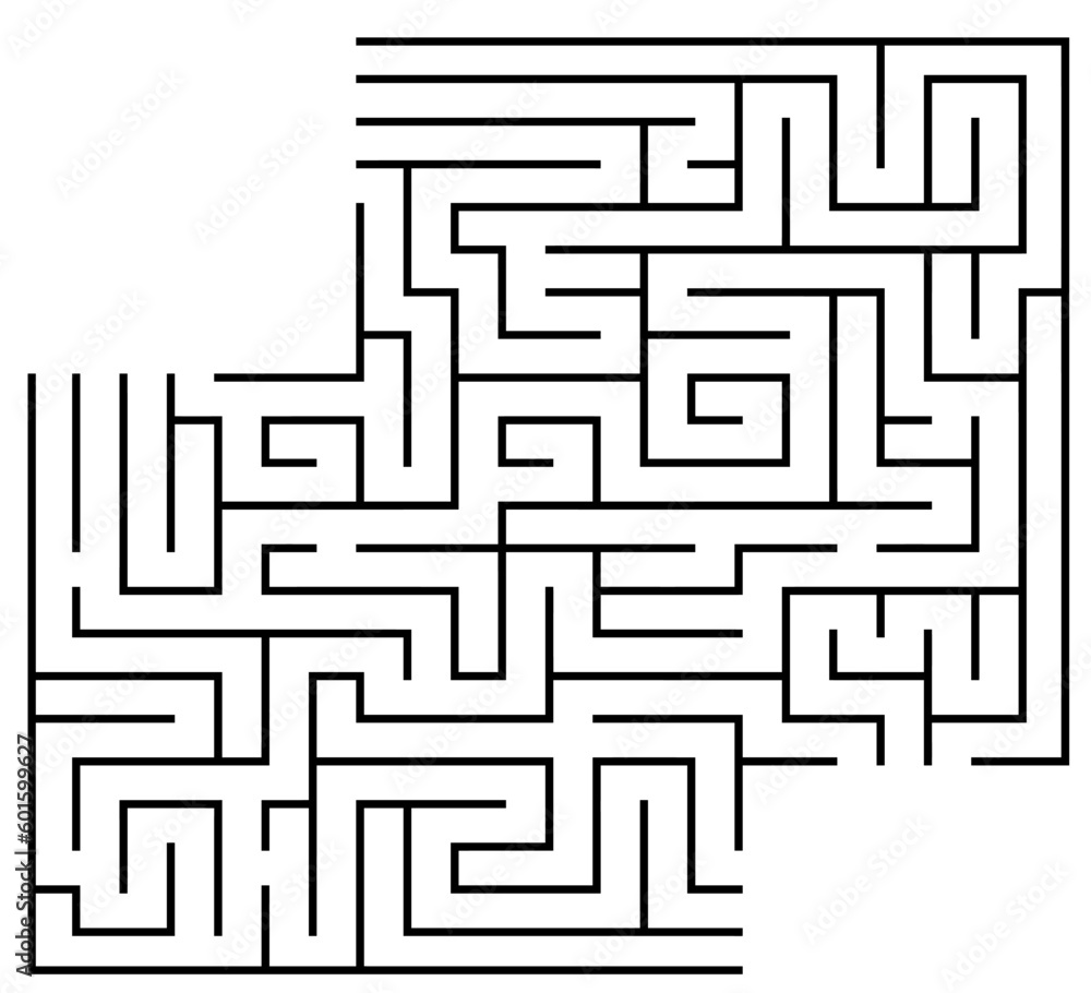 Maze Labyrinth With Entry And Exit. Vector Hand Drawn Illustration Isolated On White Background