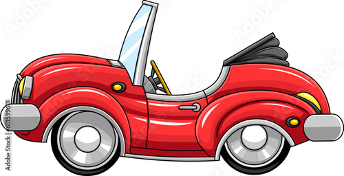 Cartoon Red Sports Car. Vector Hand Drawn Illustration Isolated On Transparent Background
