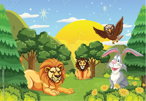 Animals in the wild forest