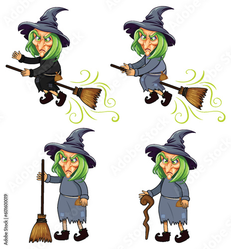 Set of scary witch cartoon character