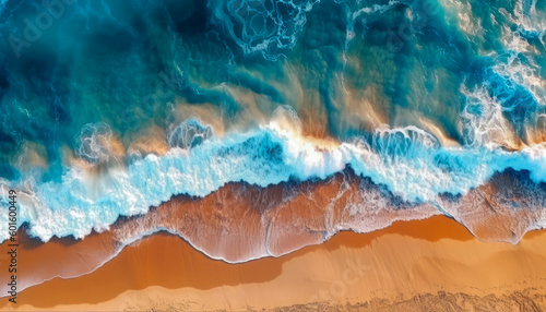 .ocean waves from aerial view. blue and yellow background.