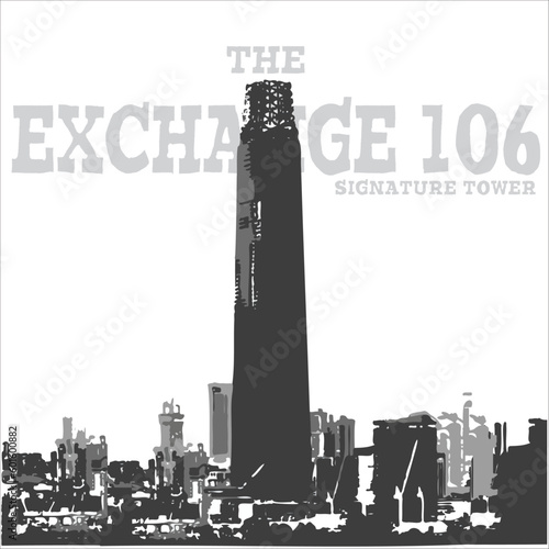 Image of TRX building in Malaysia draw in black and white.
Suitable design for postcard, creative arts, t shirt design 