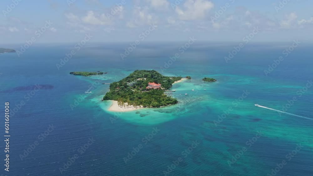 Drone view of Beautiful tropical island Cayo Levantado in Caribbean Sea, Samana, Dominican Republic Drone view of Beautiful tropical island Cayo Levantado in Caribbean Sea, Samana, Dominican Republic