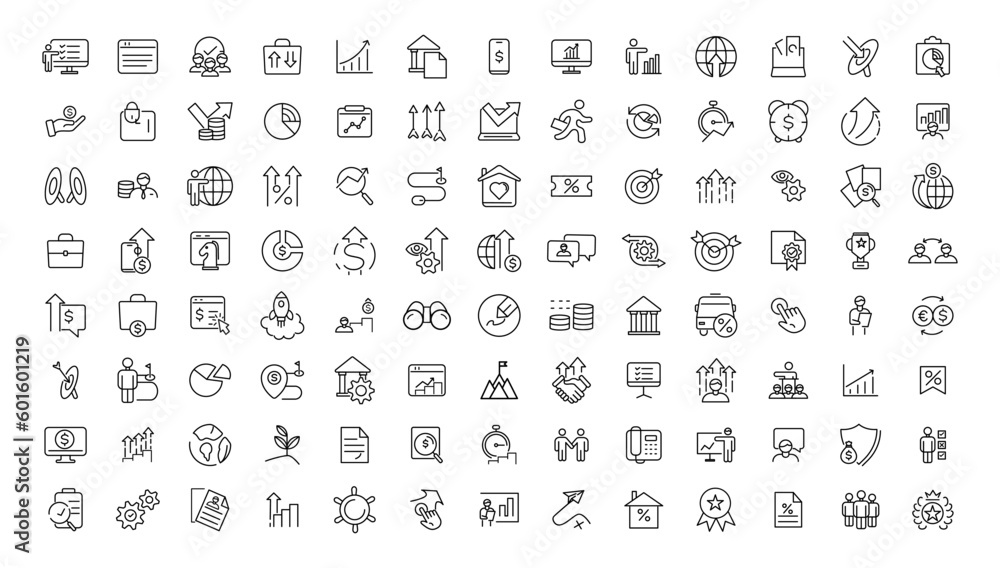 Growth and success line icons collection. Big UI icon set in a flat design. Thin outline icons pack.