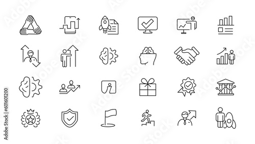Growth and success line icons collection. Big UI icon set in a flat design. Thin outline icons pack.