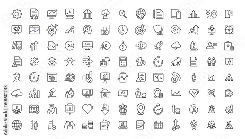 Growth and success line icons collection. Big UI icon set in a flat design. Thin outline icons pack.