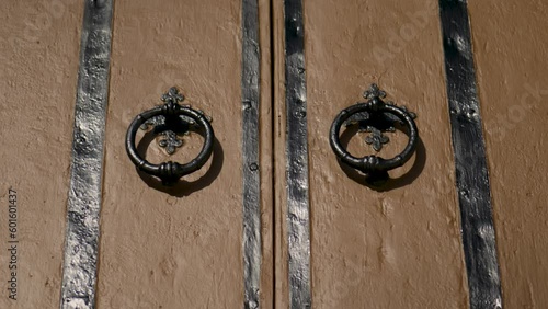 Close up shoot of the door of the church, at the end of the day photo