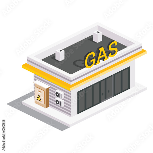 Gas Station Exterior. Isometric Isolated Modern Building. Infographic Element.