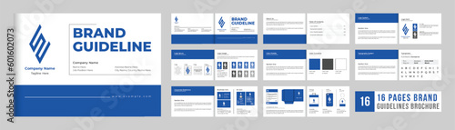 Company design guideline booklet template vector with blue and dark colors. Corporate design manual and color palette vector for guidance. Brand identity manual magazine layout vector.