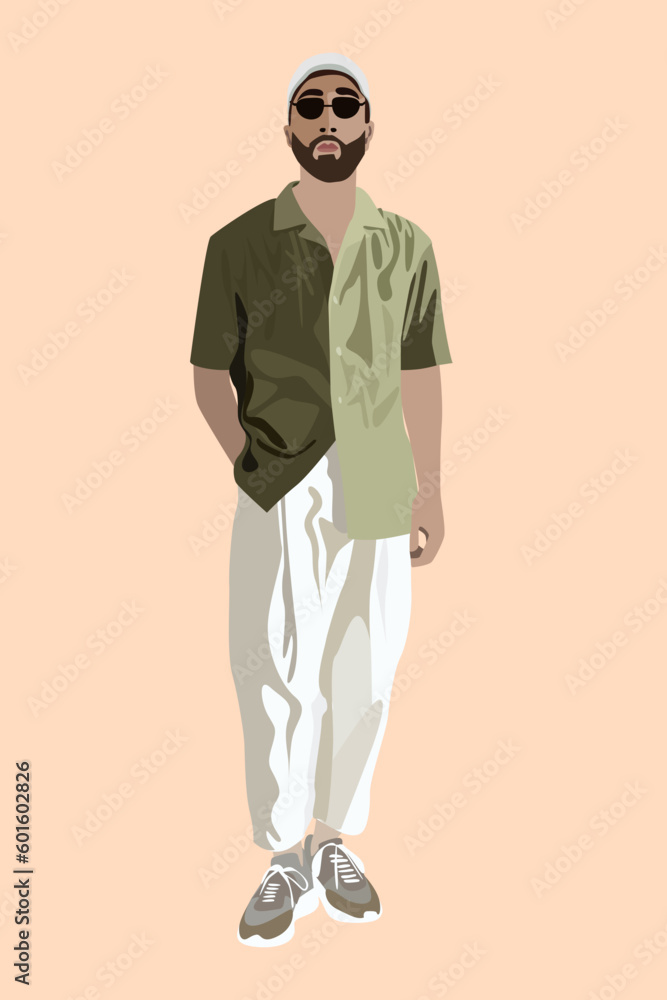 Fototapeta premium Vector illustration of an attractive stylish guy dressed in fashion