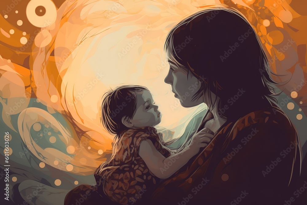 Mother and Child Bond. happy mothers day celebration .illustration. line drawing. Generative AI Mother and Child Bond. happy mothers day celebration .illustration. line drawing. Generative AI