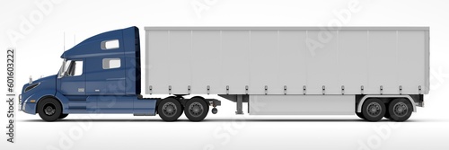 Large truck with a tent for mockup. Isolated on a white background. Side view. 3d render