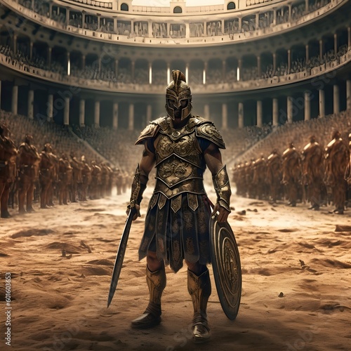 Fényképezés gladiator standing in the coliseum sand