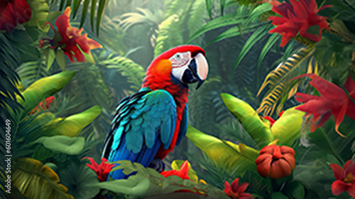 Colorful parrot perched on branch zoo Generative AI .