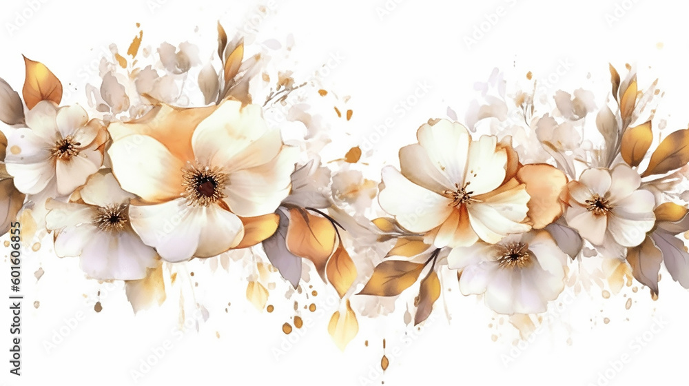 Luxurious golden flower banner wallpaper. Generative AI Luxurious golden flower banner wallpaper. Generative AI