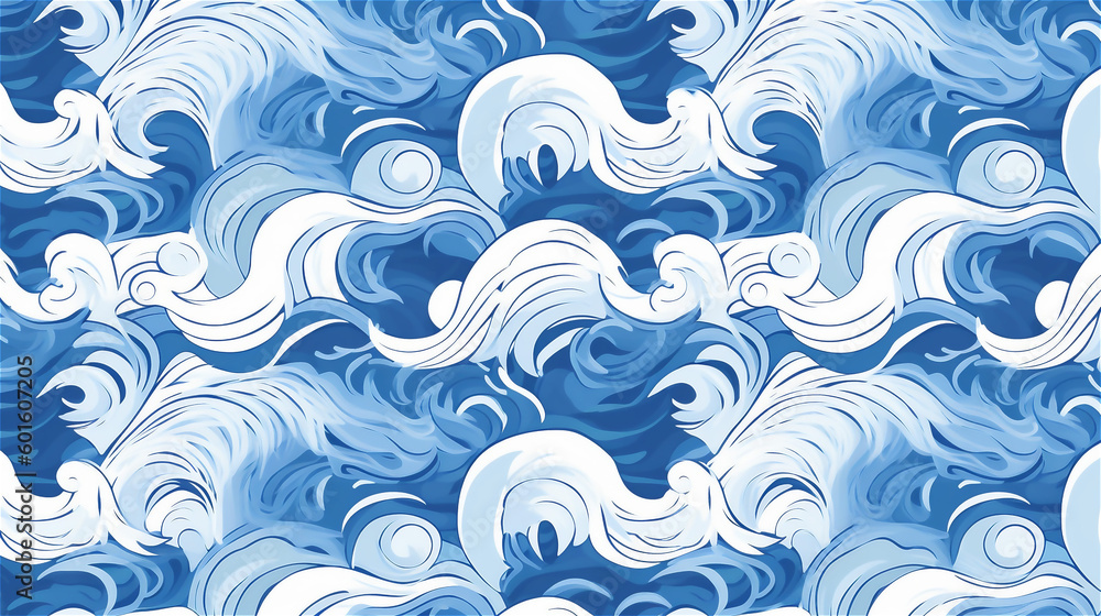 Generative AI, An abstract pattern inspired by the ocean in shades of blue and white Generative AI, An abstract pattern inspired by the ocean in shades of blue and white