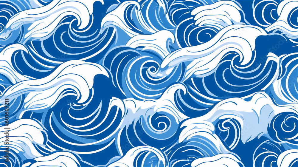 Generative AI, An abstract pattern inspired by the ocean in shades of blue and white Generative AI, An abstract pattern inspired by the ocean in shades of blue and white