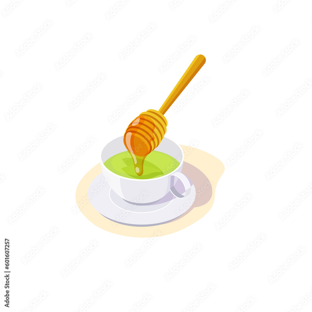 green tea with honey in isometry on a white background green tea with honey in isometry on a white background