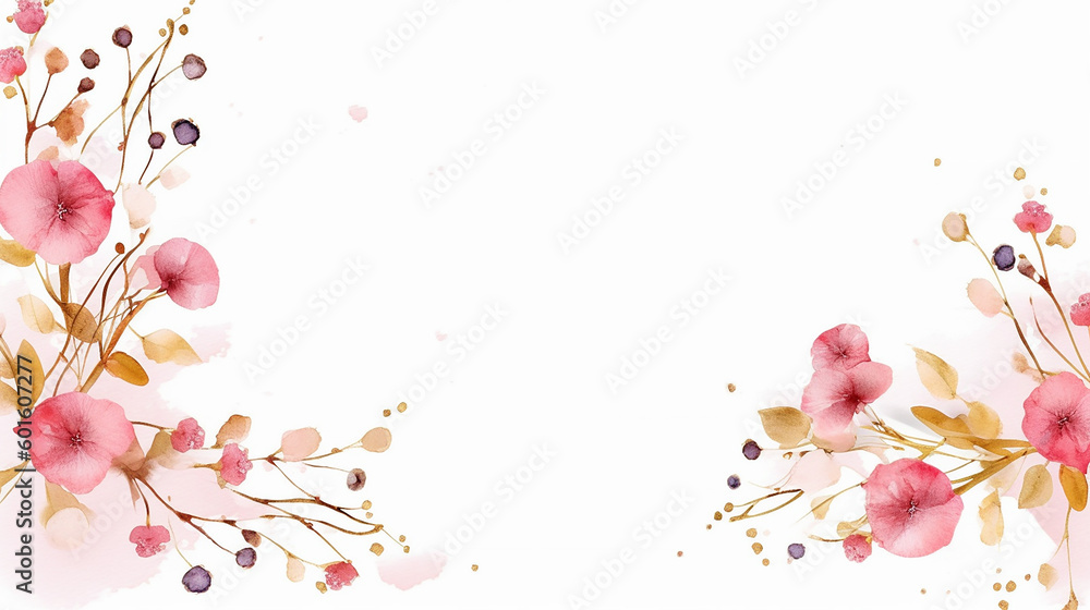Square frame of gold pink small flowers. Generative AI Square frame of gold pink small flowers. Generative AI