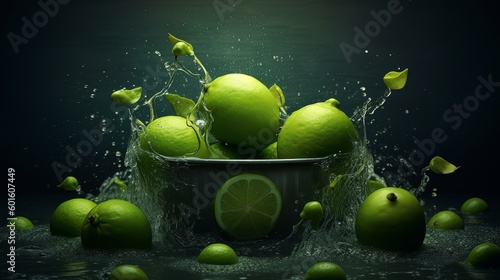 Limes in water. Generative AI