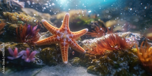 starfish on the rocks in the water of a vibrant thriving coral reef  © Andrus Ciprian