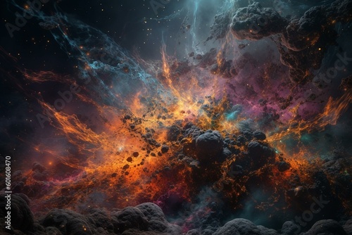 An imaginative cosmic scene with an array of radiant colors. Generative AI