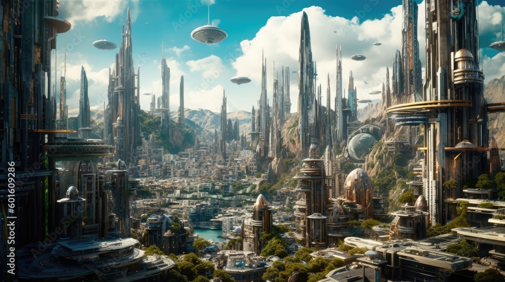 Mega corporations futuristic skylines 