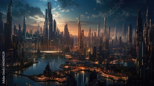 Mega corporations futuristic skylines 