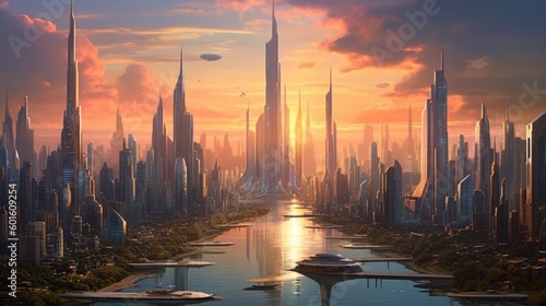 Mega corporations futuristic skylines 