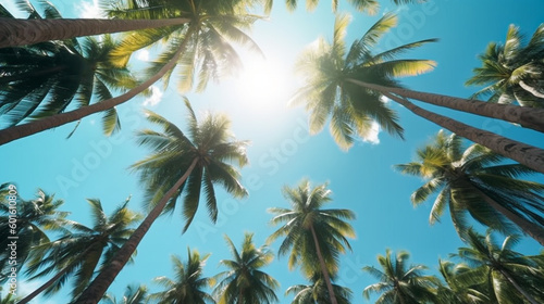 Coconut palm trees perspective view for background. Grnerative Ai.