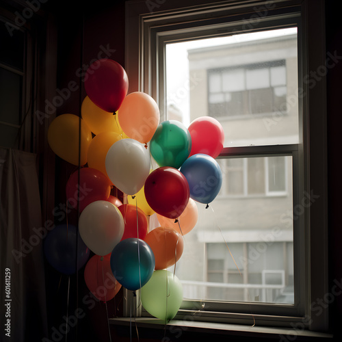 Festive Atmosphere, Balloons by Window with Zeiss Milvus, Sparse Color and Moody Still Lifes photo