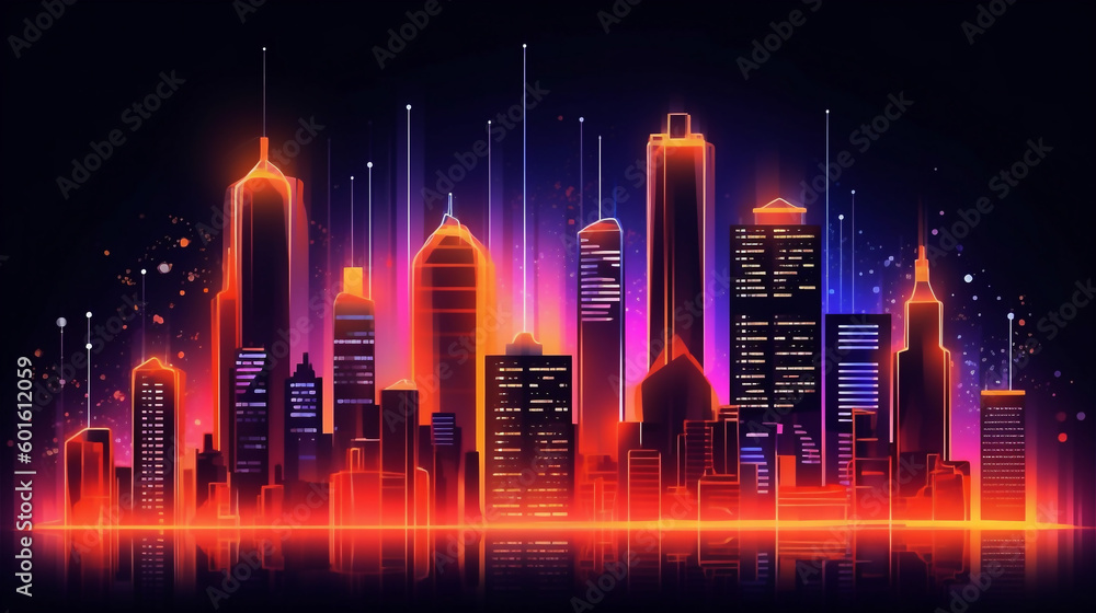 Generative AI, Neon Cityscape - A Futuristic Abstract Skyline