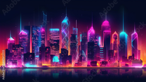 Generative AI  Neon Cityscape - A Futuristic Abstract Skyline