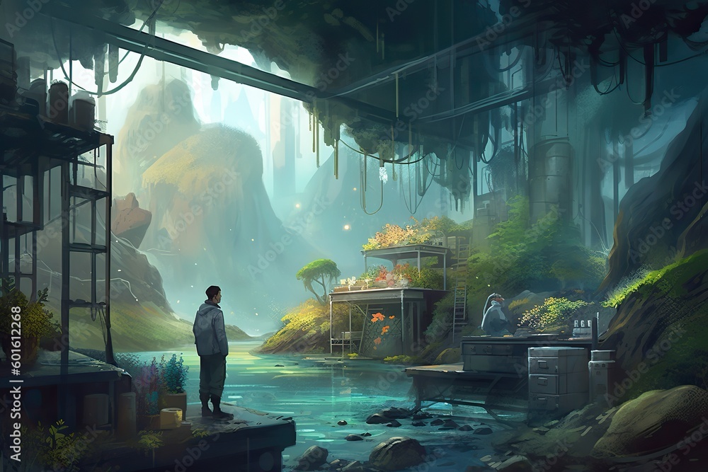 Engineering Lab Secret Illustration of A hidden genetic engineering laboratory experiment of ...