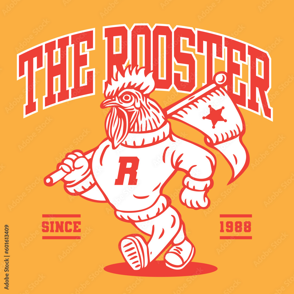 Rooster Mascot Character Design in Sport Vintage Athletic Style Vector Design