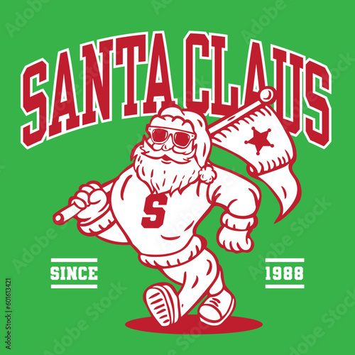 Santa Claus Mascot Character Design in Sport Vintage Athletic Style Vector Design