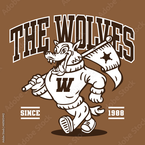 Wolf Mascot Character Design in Sport Vintage Athletic Style Vector Design